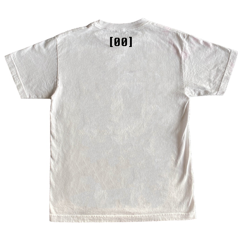 Back view of the EVA UNIT [00] Shooter White t-shirt. The shirt is white with a small black “[00]” graphic, centered between the shoulders in a stylized bracketed design.